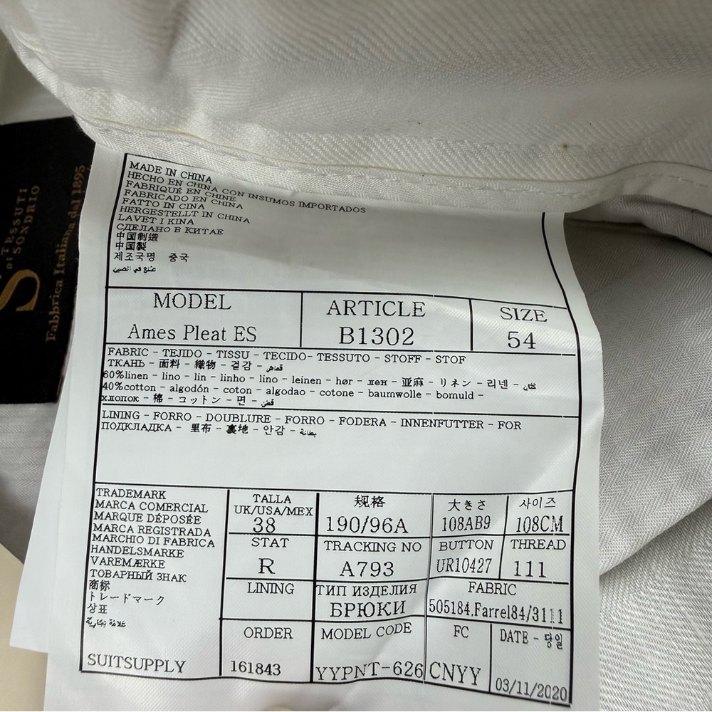 Tessuti di Sondrio Ames Pleat trousers OffWhite Linen Blend Men’s 38 - Picture 5 of 12